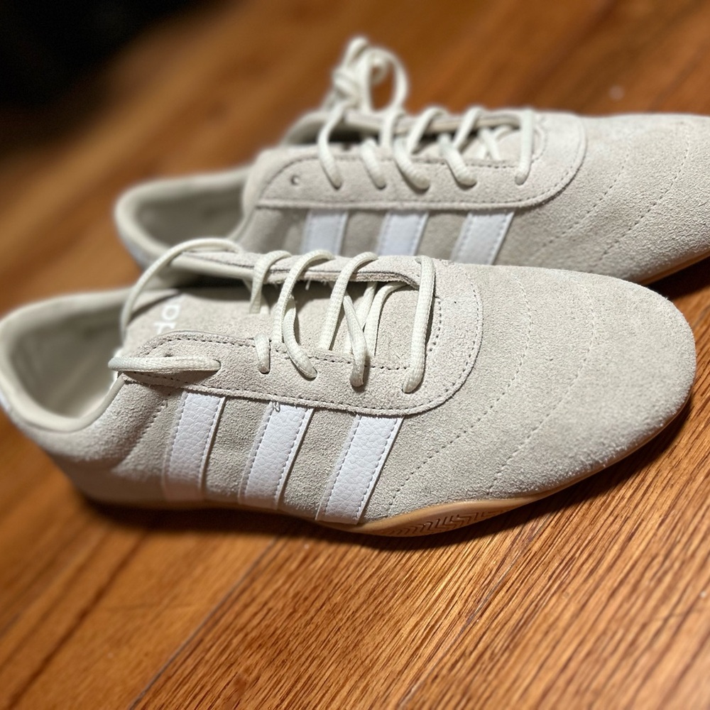 adidas Women's Suede Sneakers in Light Beige with White Stripes